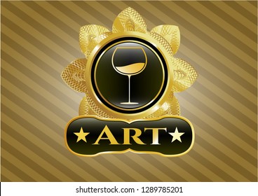  Golden emblem with wine cup icon and Art text inside