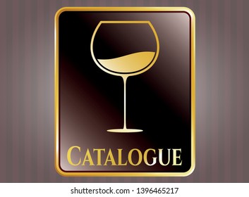  Golden Emblem With Wine Cup Icon And Catalogue Text Inside
