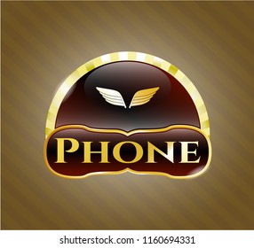  Golden emblem with wings icon and Phone text inside