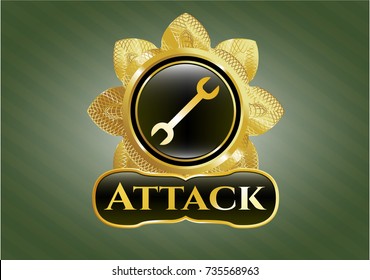  Golden emblem with wrench icon and Attack text inside