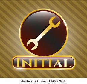  Golden emblem with wrench icon and Initial text inside