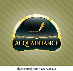  Golden emblem with writer icon and Acquaintance text inside