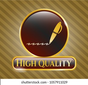  Golden emblem with writer icon and High Quality text inside