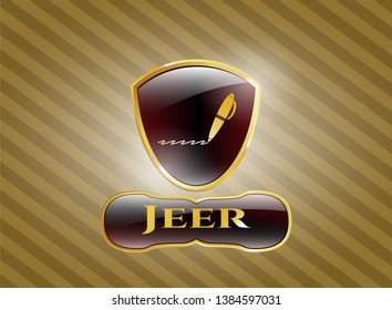  Golden emblem with writer icon and Jeer text inside
