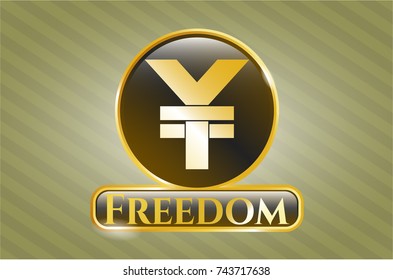  Golden emblem with yuan icon and Freedom text inside