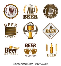 Golden emblems of fresh natural cold premium beer isolated vector illustration