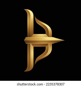 Golden Embossed Bow and Arrow Icon on a Black Background