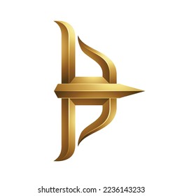 Golden Embossed Bow and Arrow Icon on a White Background