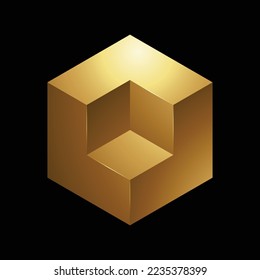 Golden Embossed Cube on a Black Background