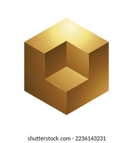 Golden Embossed Cube on a White Background