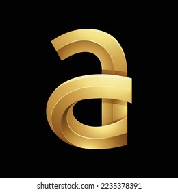 Golden Embossed Curvy Letter A on a Black Background