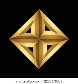 Golden Embossed Diamond Made of Triangles on a Black Background