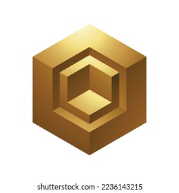Golden Embossed Hexagonal Cube Shapes on a White Background