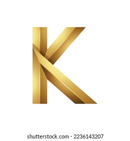 Golden Embossed Shiny Letter K on a White Background