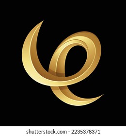 Golden Embossed Spring Shaped Letter E on a Black Background