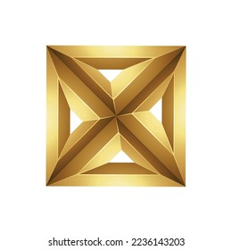 Golden Embossed Square Made of Triangles on a White Background