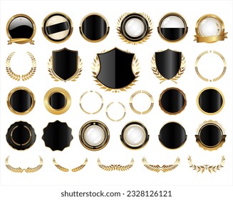 Golden empty labels retro vintage design vector collection