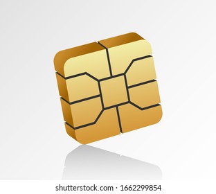 Golden EMV Microchip For Credit Plastic Card. Secure Contactless Payments With Nfc Technology.