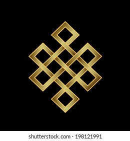 Golden Endless knot. Concept of Karma, Time, spirituality. Vector icon