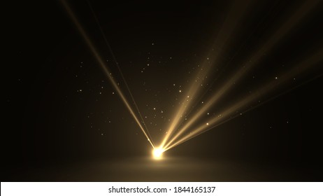 Golden energy flash. Rays converging at one point background