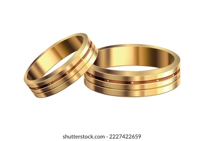 Golden engagement ring composition with isolated realistic image on blank background vector illustration