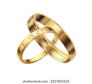 Golden engagement ring composition with isolated realistic image on blank background vector illustration