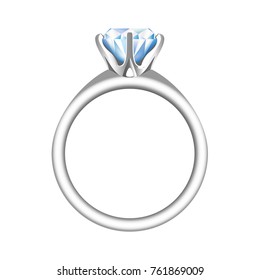Golden engagement or wedding ring with a big, shiny diamond.
Vector realistic illustration isolated on a white background.