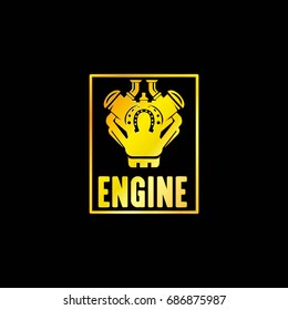 Golden Engine Power Emblem with Black Background, Vector, Illustration, EPS File