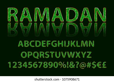Golden English alphabet in Islamic style. Vector illustration
