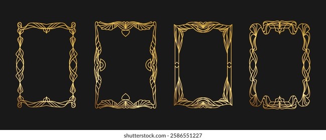 Golden engraved frame a4 format, abstract geometric pattern. Vector frame template, jewelry gold inlay. Decorative border set, heraldry, royal, award, wedding. Bookplate, deco divider, printable.