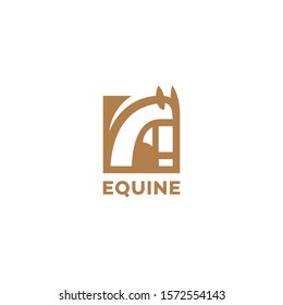 Golden Equine Logo Design Template With A Horse Head. Vector Illustration.