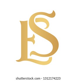 Golden ES monogram isolated in white.