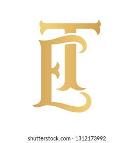 Golden ET Monogram Isolated In White.