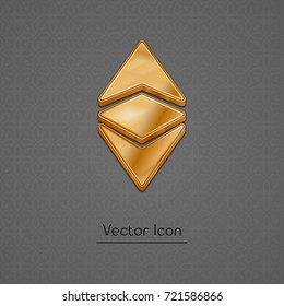 Golden ethereum classic coin symbol isolated web vector icon. Ethereum classic coin trendy 3d style vector icon. Raised symbol illustration. Golden ethereum classic coin crypto currency sign.