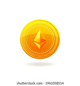 Golden Ethereum coin. Crypto currency blockchain coin. Ethereum symbol isolated on white background.