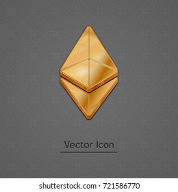 Golden ethereum coin symbol isolated web vector icon. Ethereum coin trendy 3d style vector icon. Raised symbol illustration. Golden ethereum coin crypto currency sign.