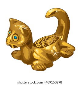 Golden ethnic figurine cat isolated on white background. Vector illustration.

