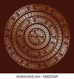 Golden ethnic seamless textures with shadow. Ornamental shape on dark orange. Arabesque pattern background. Vector illustration. Can be used for invitation, ottoman, card design, pillow, banner, signs