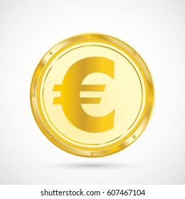 Golden euro coin on the white background. Eps 10 vector file.