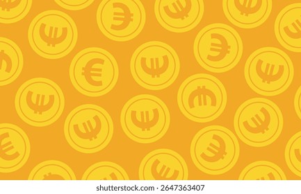 Fondo dorado del patrón de la moneda del euro.  Patrón de símbolo de signo de moneda.