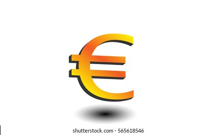 Golden euro symbol with shadow on a white isolated background. Finance and business concept. 