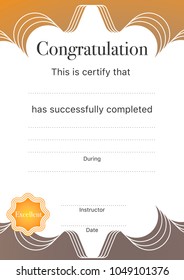 Golden excellent certificate with space to fill its detail and sign space.
Ready to use or print document is for just put specific informations such as name, class, date, detail and signature.