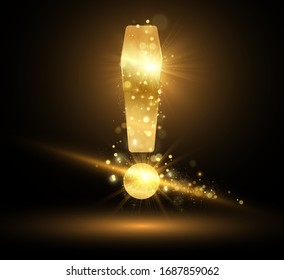 
Golden exclamation mark with shiny dust on a transparent background. Vector illustration.