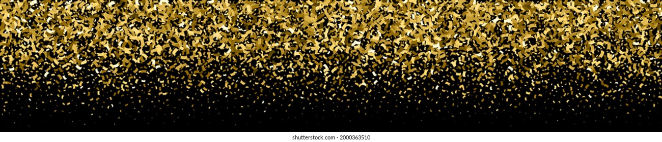 Explosión Dorada De Confetti. Textura Glitter De Oro Aislada En Negro. Fondo Panorámico. Pancarta Larga Horizontal Amplia Para El Sitio. Fondo Celebratorio. Ilustración De Vectores, Eps 10.