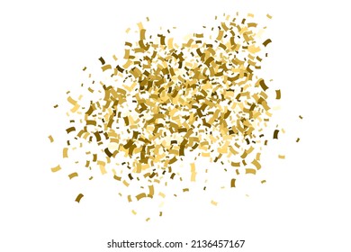 Golden Explosion Of Confetti. Gold Glitter Texture Isolated On White. Amber Particles Color. Celebratory Background. Vector Illustration, Eps 10.