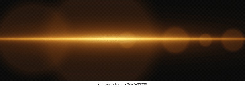  Golden explosion of glare. Magic neon light, horizontal beam. On a transparent background.
