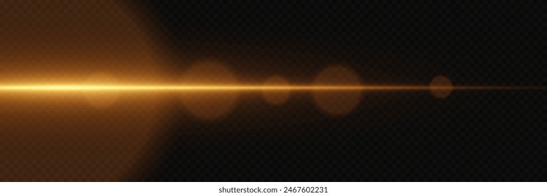  Golden explosion of glare. Magic neon light, horizontal beam. On a transparent background.