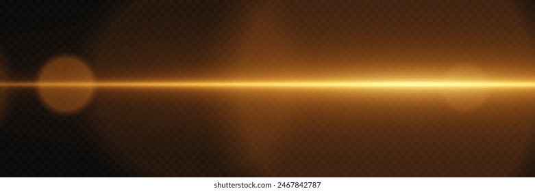 Explosión dorada de resplandor. Luz de neón mágica, haz Horizontal. Sobre un fondo transparente.