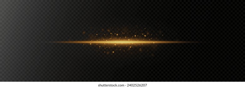 Golden explosion of light with sparks. Abstract glowing magic dust isolated on transparent background. Light effects. Glitter and glare.
