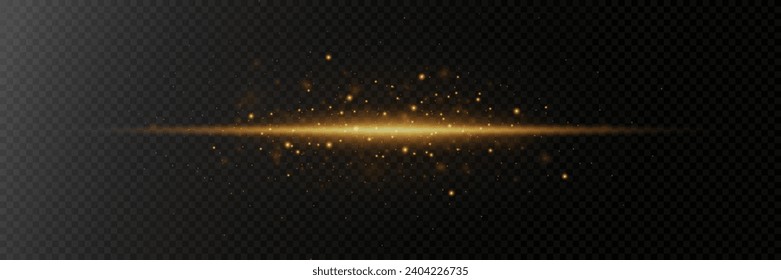 Golden explosion of light with sparks. Abstract glowing magic dust isolated on transparent background. Light effects. Glitter and glare.